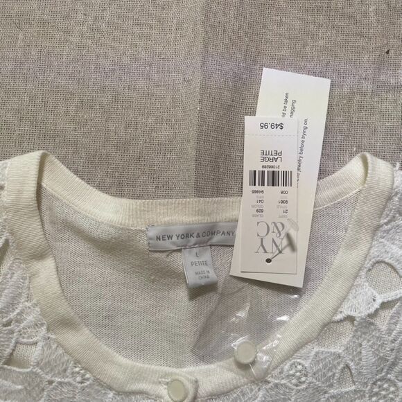 New York & Company | NWT Ivory & White Lace Front 3/4 Sleeve Cardigan | LP - Picture 6 of 8